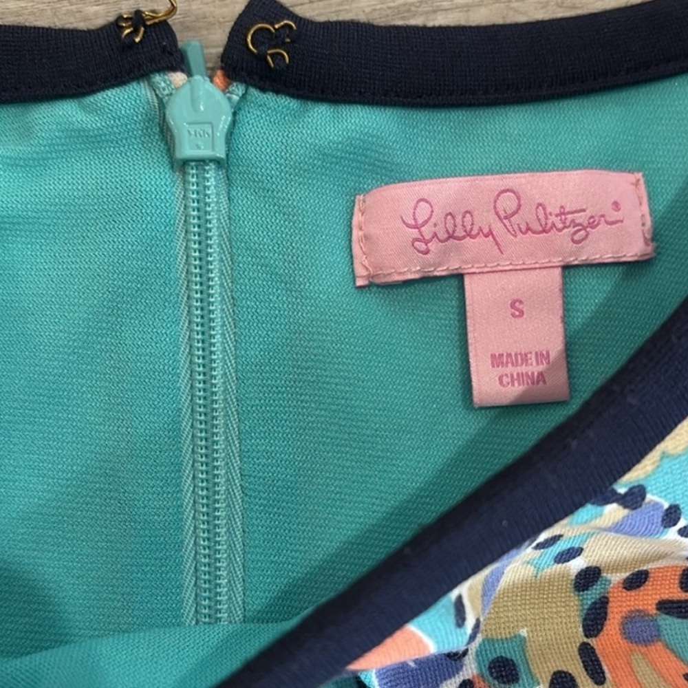 🩷LILLY PULITZER Francesca Aqua Bait & Switch Sleeveless Sheath Dress size M - Picture 6 of 8
